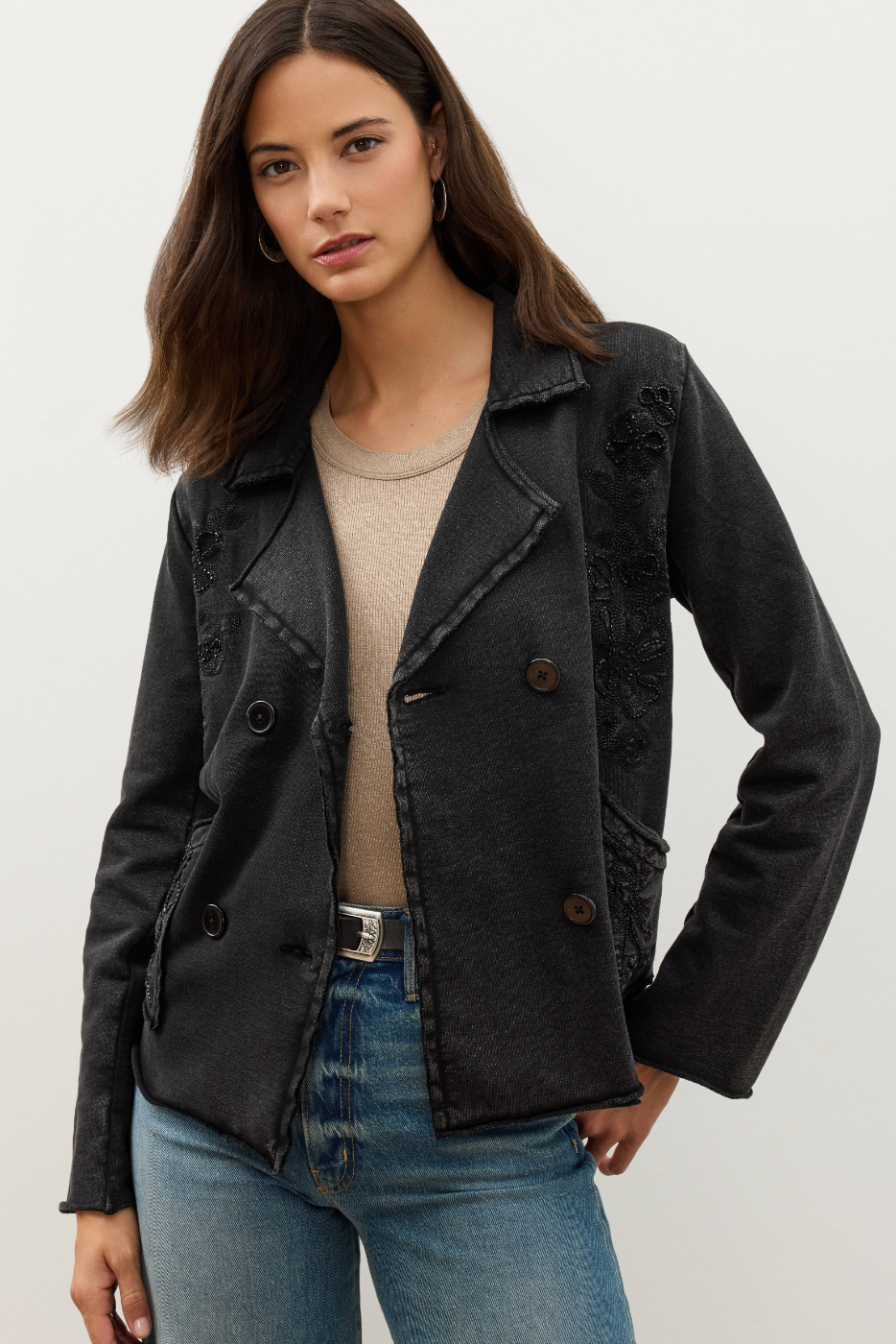 Johnny Was Kadir Seamed French Terry Jacket - Washed Black, view 2