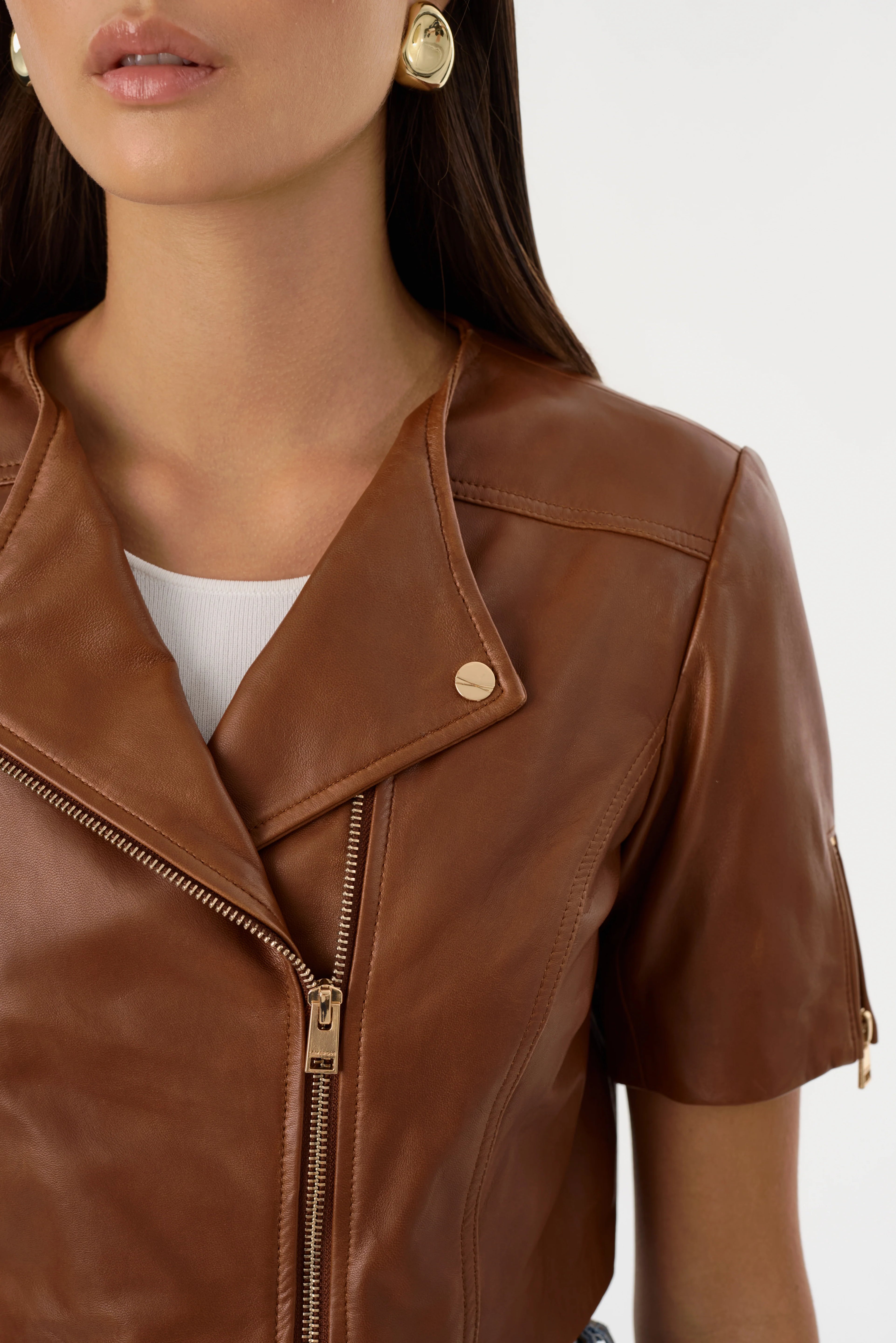 Kirsi Cropped Biker Jacket - Luggage by LAMARQUE — alternate view