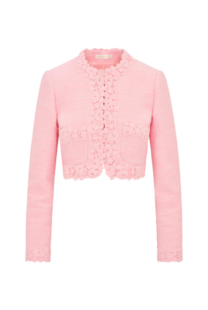 Leilana Tweed Cropped Jacket - Strawberry Spritz by LoveShackFancy — view 3
