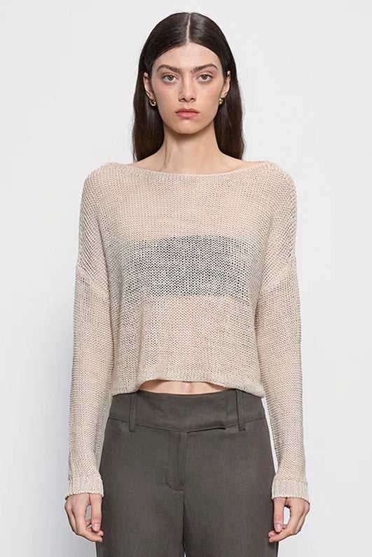 Linen Open Knit Bateau Sweater - Pearly Grey by Enza Costa | 25 South Boutiques