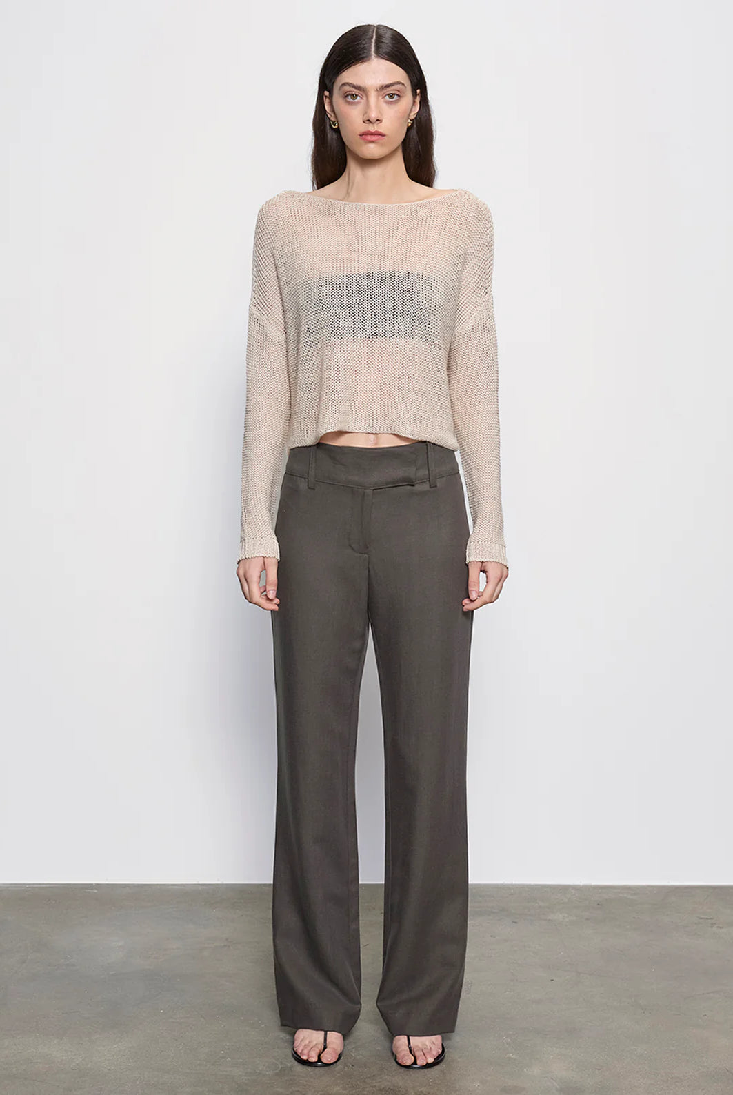 Linen Open Knit Bateau Sweater - Pearly Grey by Enza Costa — alternate view