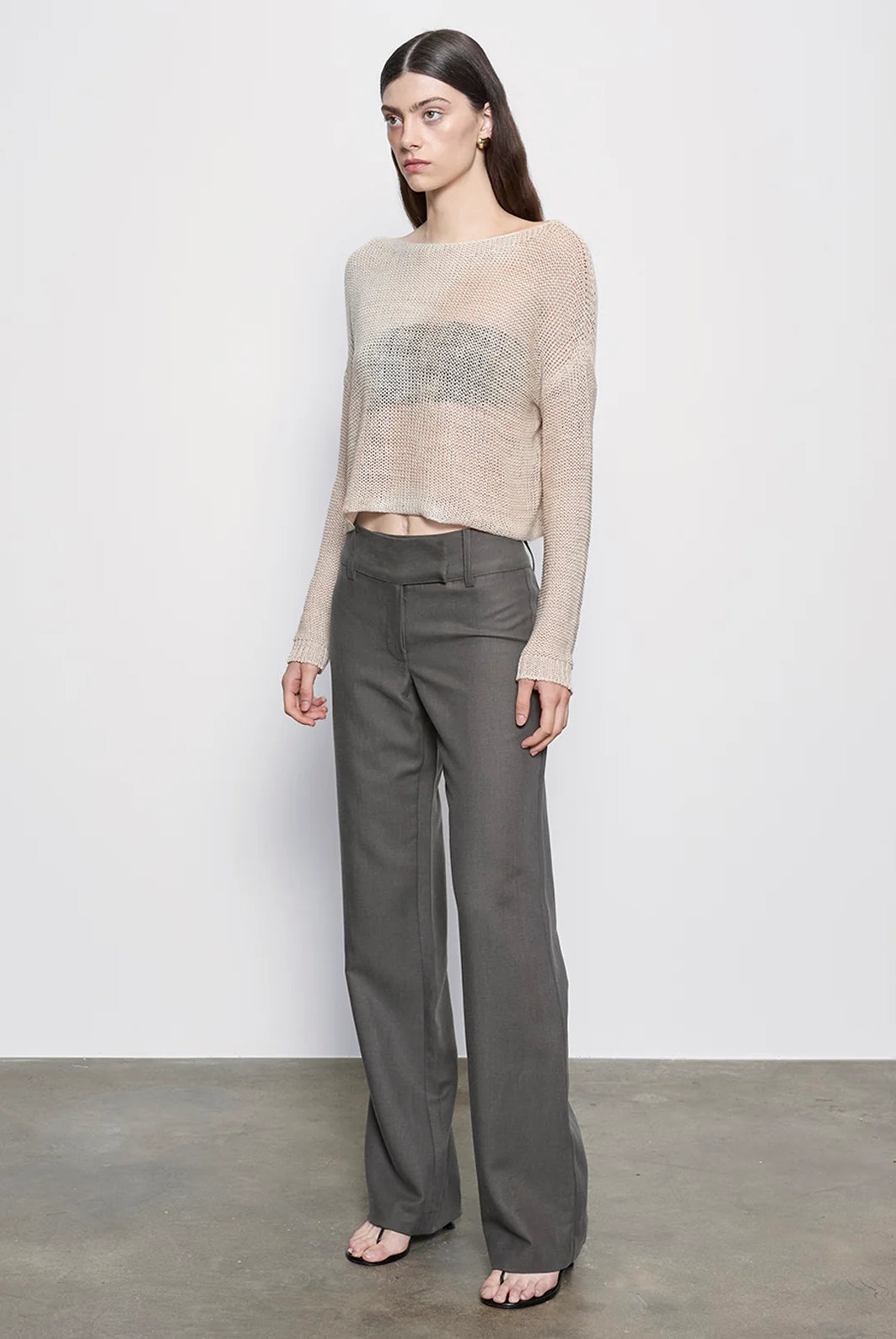 Linen Open Knit Bateau Sweater - Pearly Grey by Enza Costa — view 3