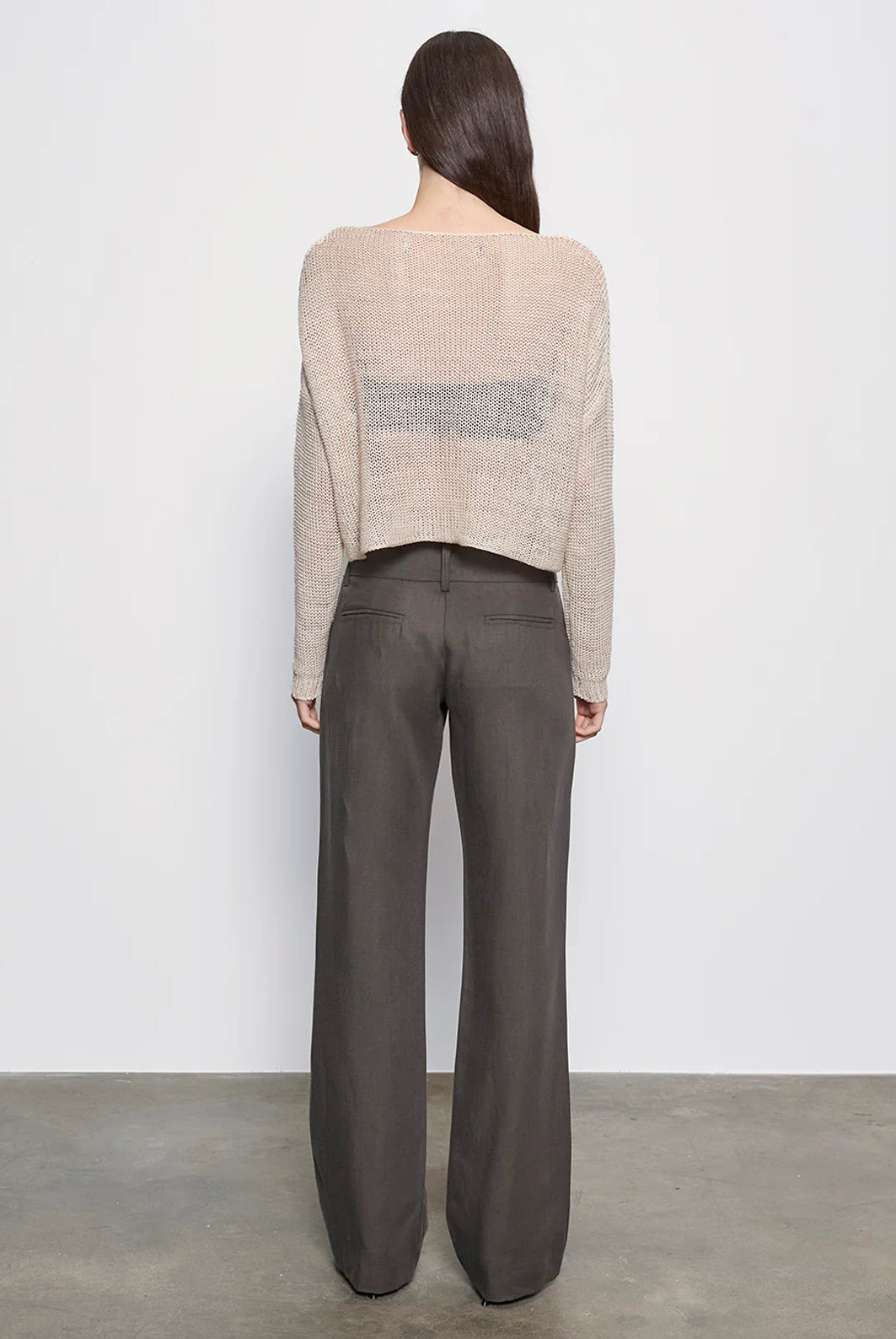 Linen Open Knit Bateau Sweater - Pearly Grey by Enza Costa — view 4