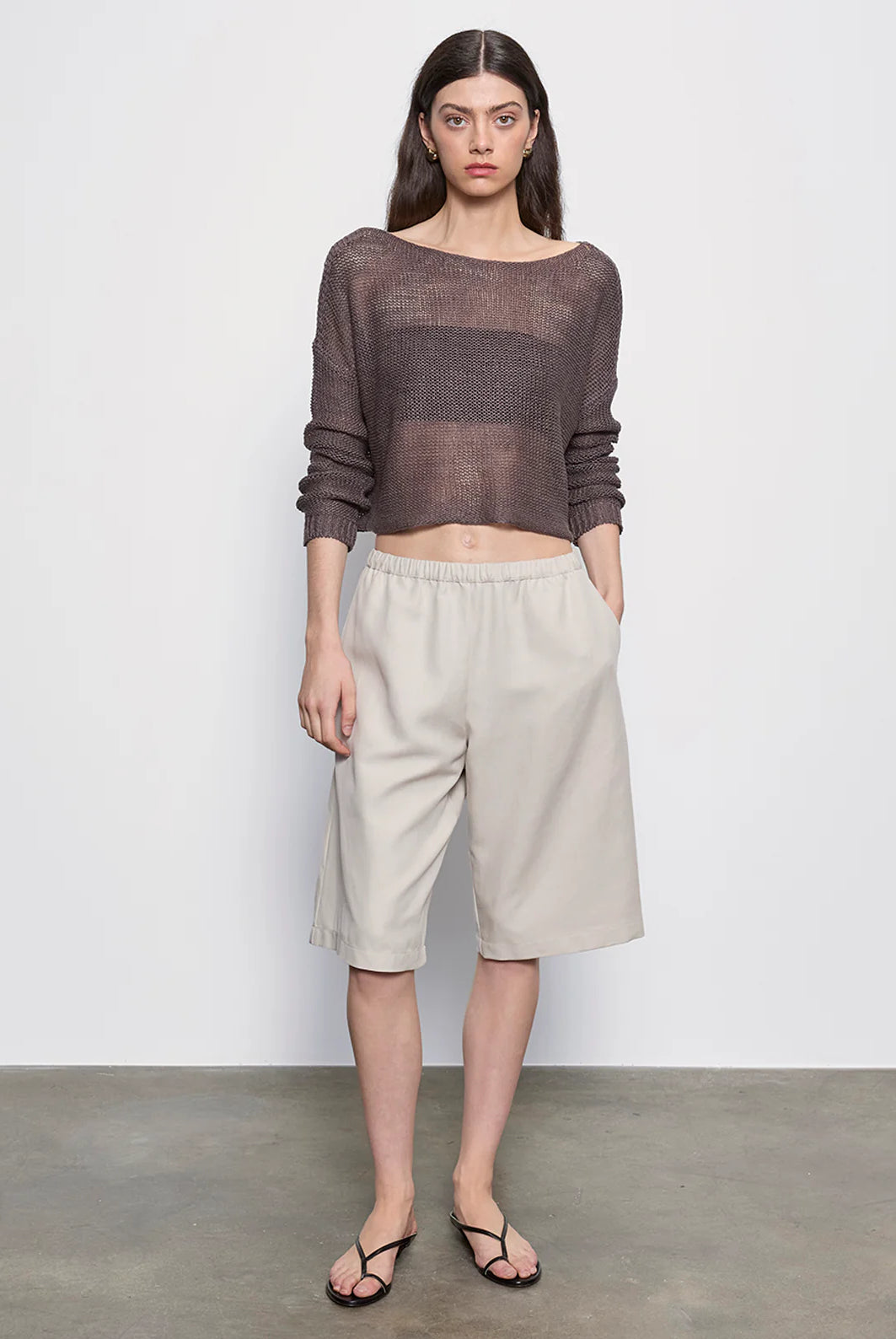 Linen Open Knit Bateau Sweater - Pebble by Enza Costa — view 4