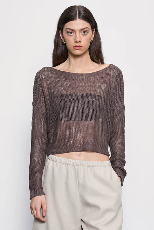 Linen Open Knit Bateau Sweater - Pebble by Enza Costa | 25 South Boutiques