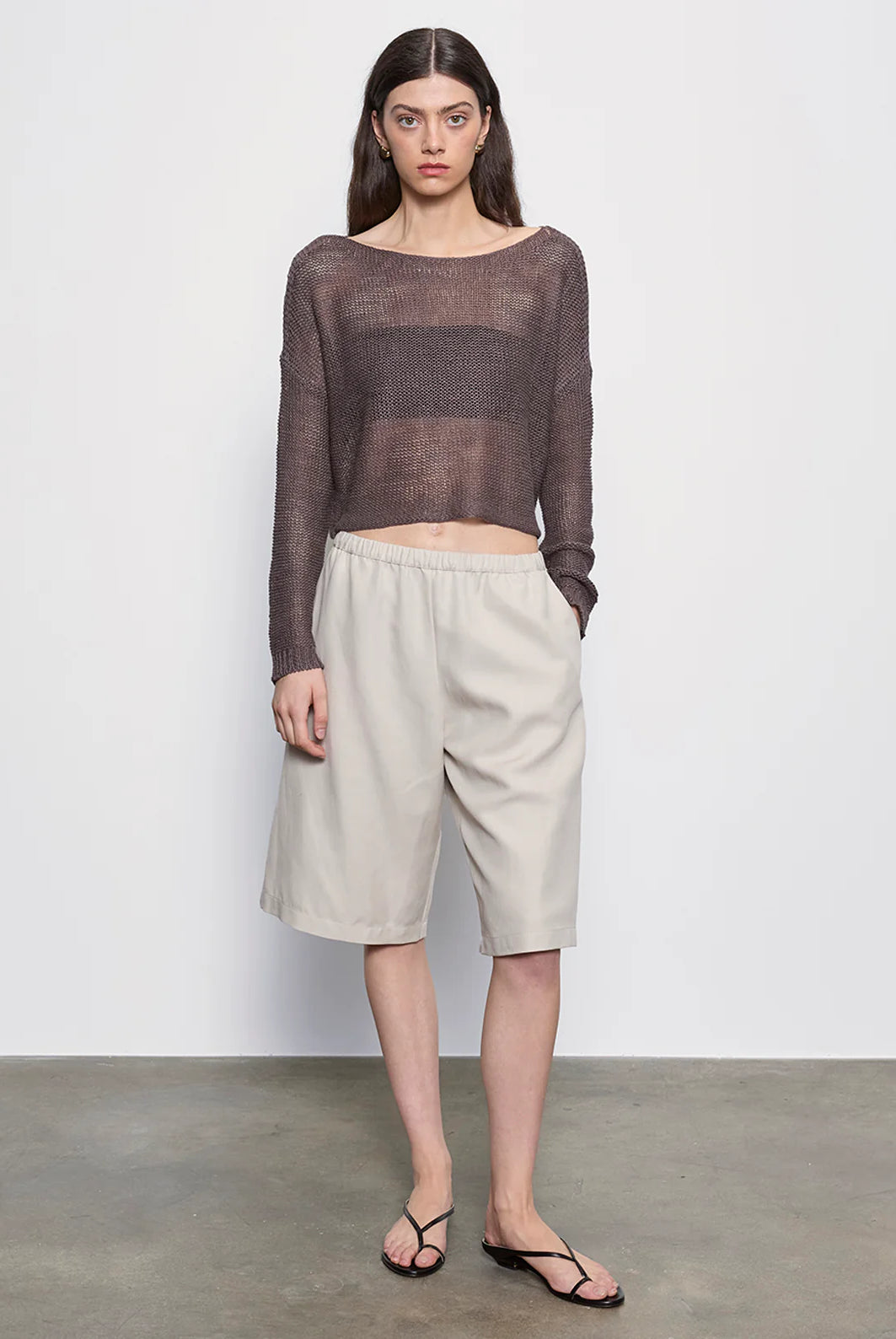 Linen Open Knit Bateau Sweater - Pebble by Enza Costa — alternate view