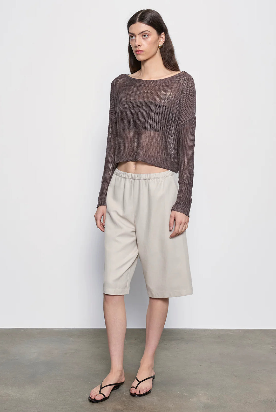 Linen Open Knit Bateau Sweater - Pebble by Enza Costa — view 3