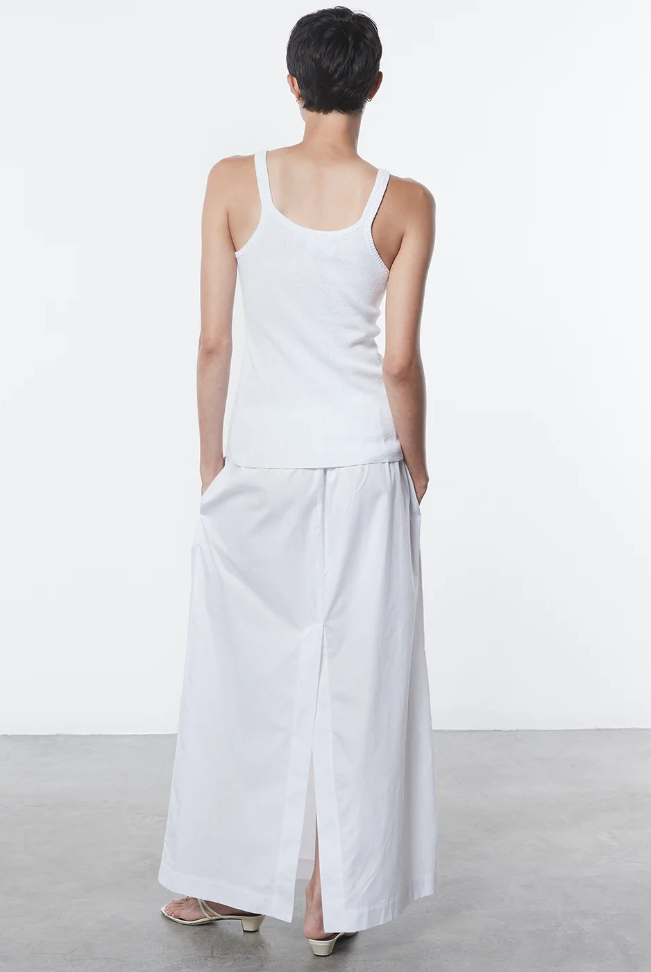 Linen Knit Strappy Tank - White by Enza Costa — view 4
