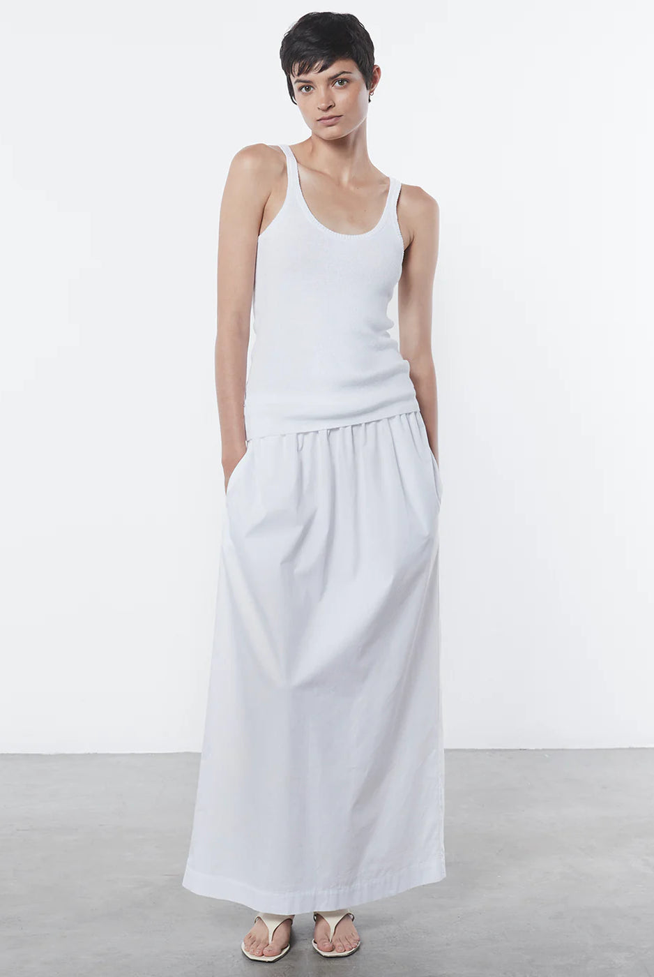 Linen Knit Strappy Tank - White by Enza Costa — alternate view