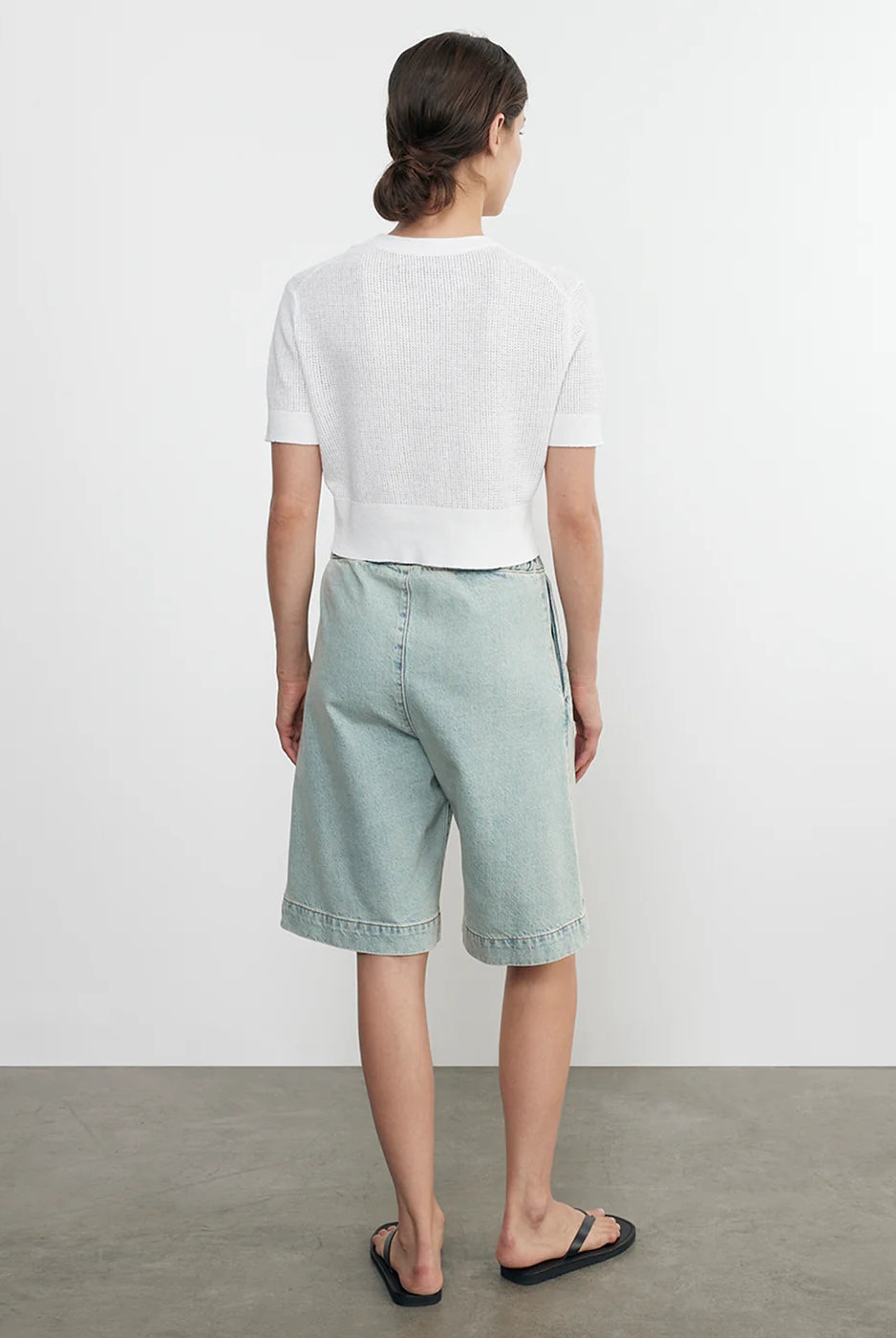 Linen Open Knit Cropped Short Sleeve - White by Enza Costa — view 4