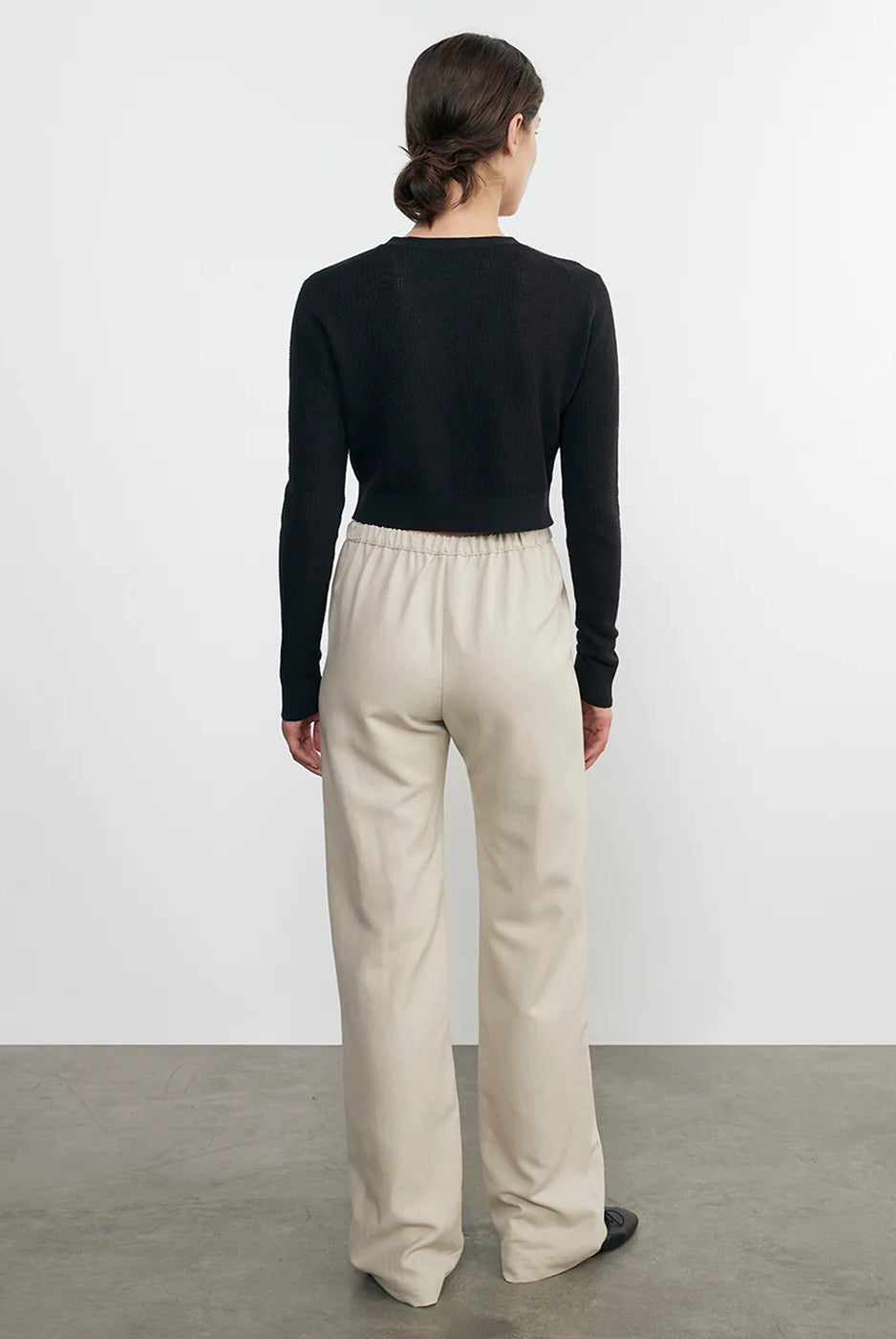 Linen Open Knit Cropped V Neck Cardigan - Black by Enza Costa — view 4