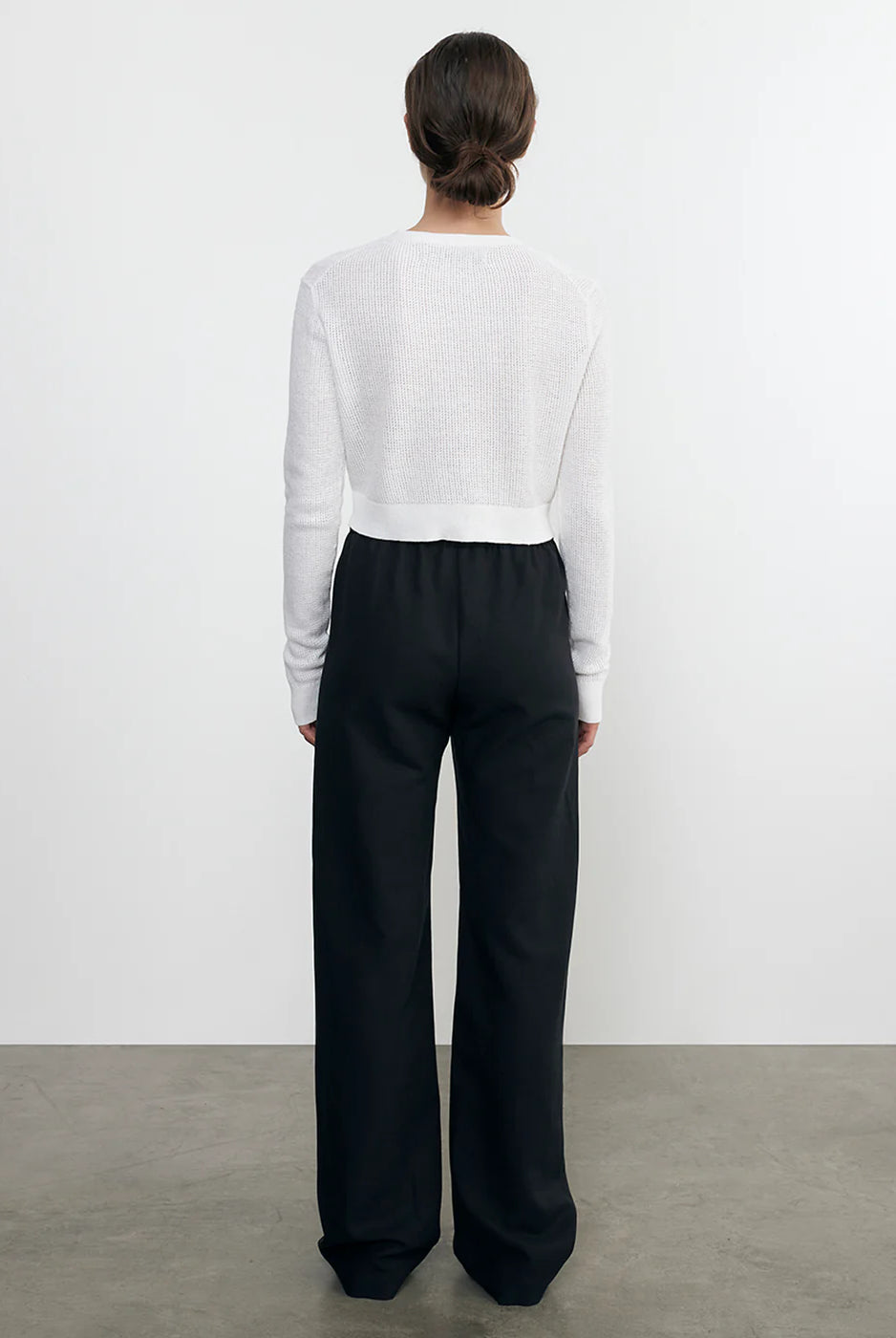 Linen Open Knit Cropped V Neck Cardigan - White by Enza Costa — view 3
