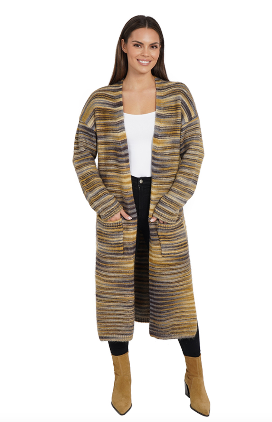Long Cardigan - Camel Multi by Love Token | 25 South Boutiques
