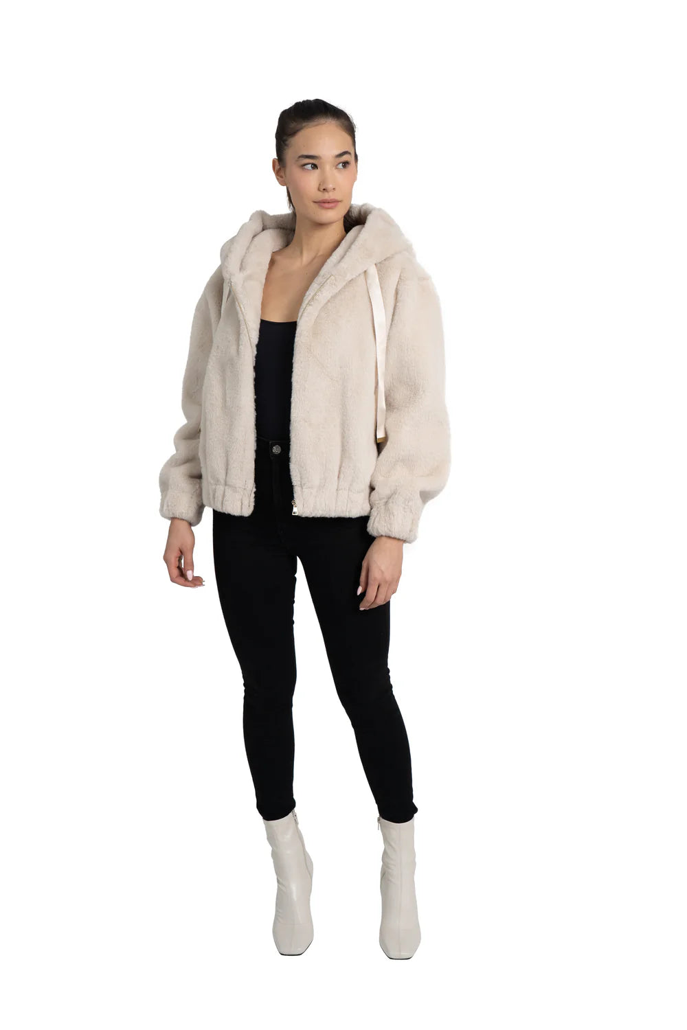 Sean Faux Fur Hooded Jacket - Ivory by Love Token — view 5