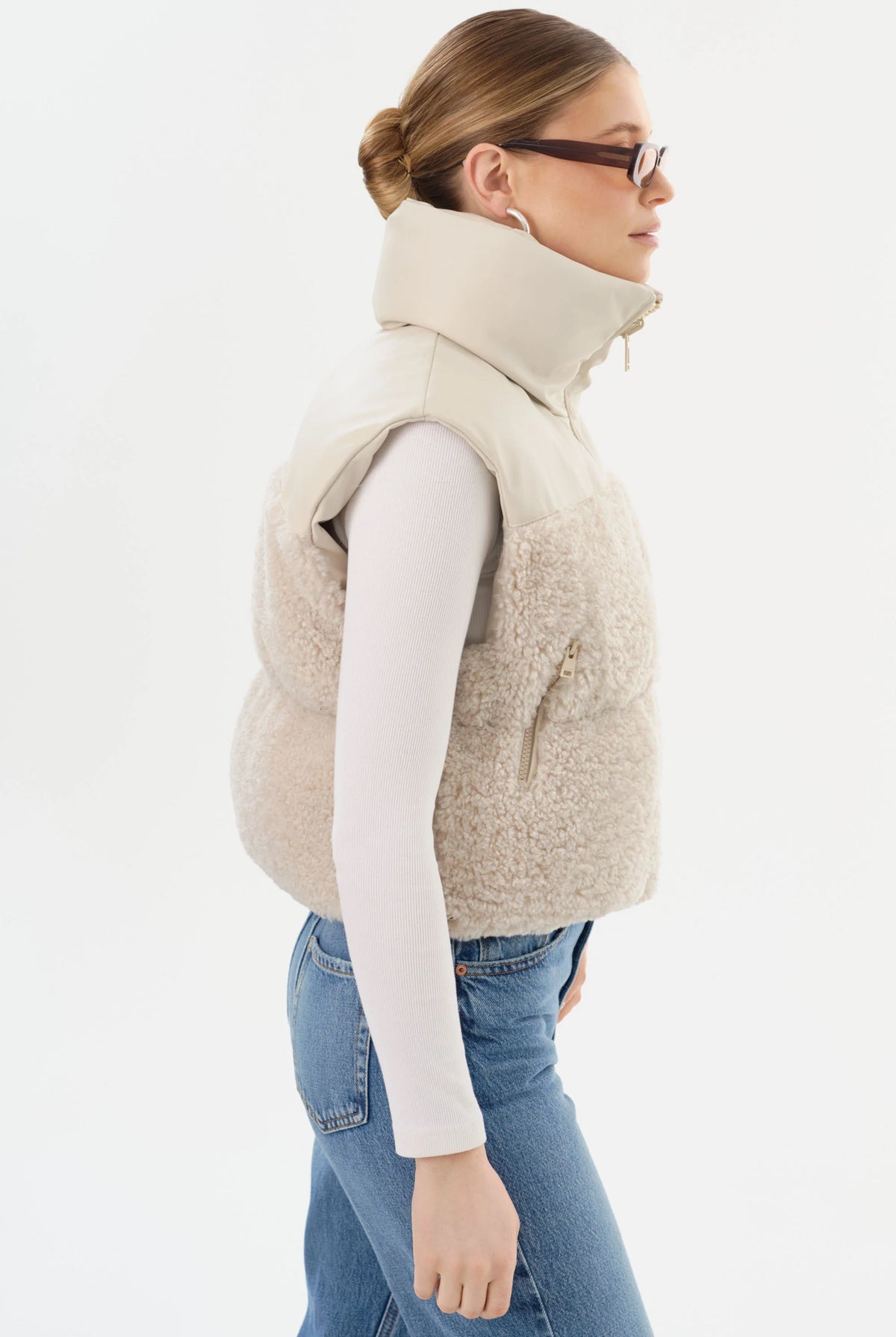 Melicia Reversible Puffer Vest - Bone Ecru by LAMARQUE — view 5