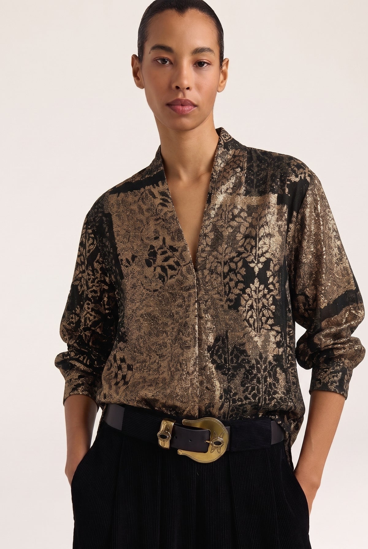 Momonì Margaret Lurex Jacquard Jersey Blouse - Nero