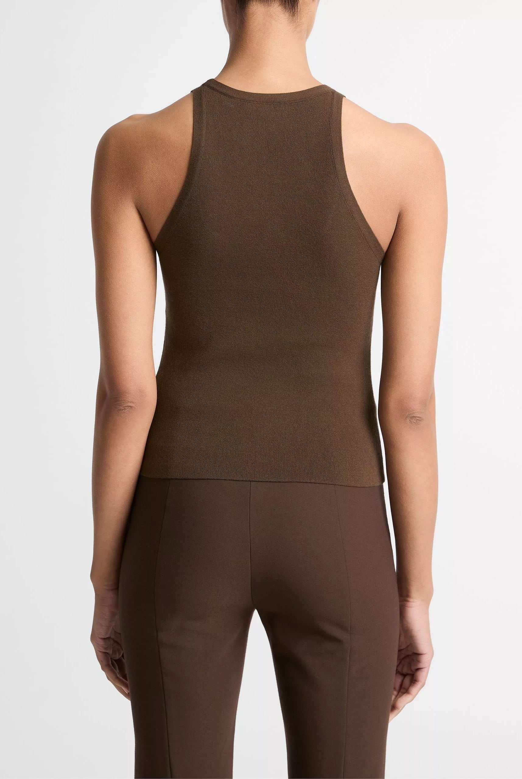 Milano-Stitch Scoop-Neck Sweater Tank - Dark Bark by Vince — view 3