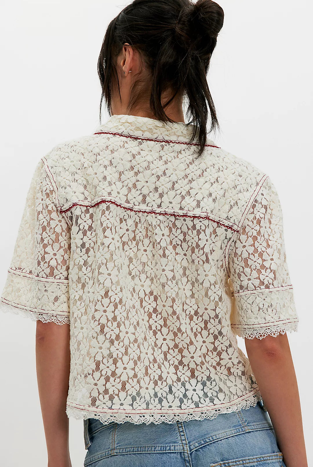 Mannie Lace Button Down - Whisper White by Free People — view 3