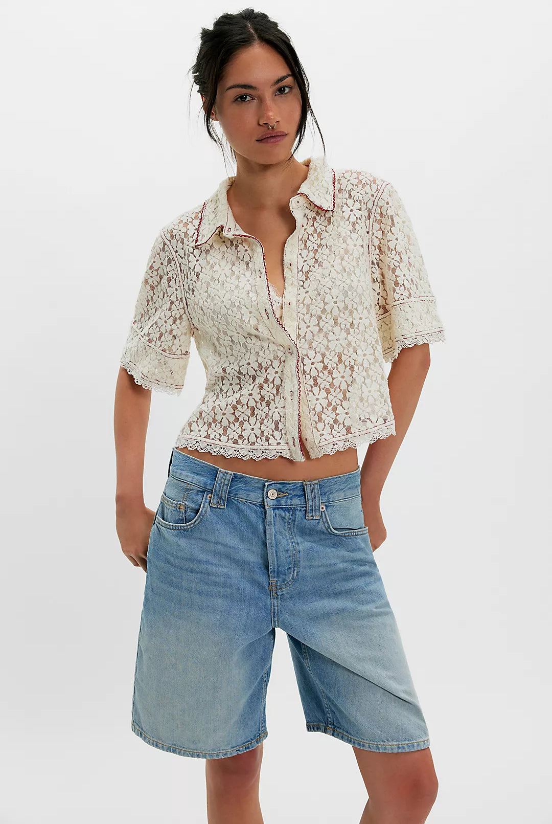 Mannie Lace Button Down - Whisper White by Free People | 25 South Boutiques