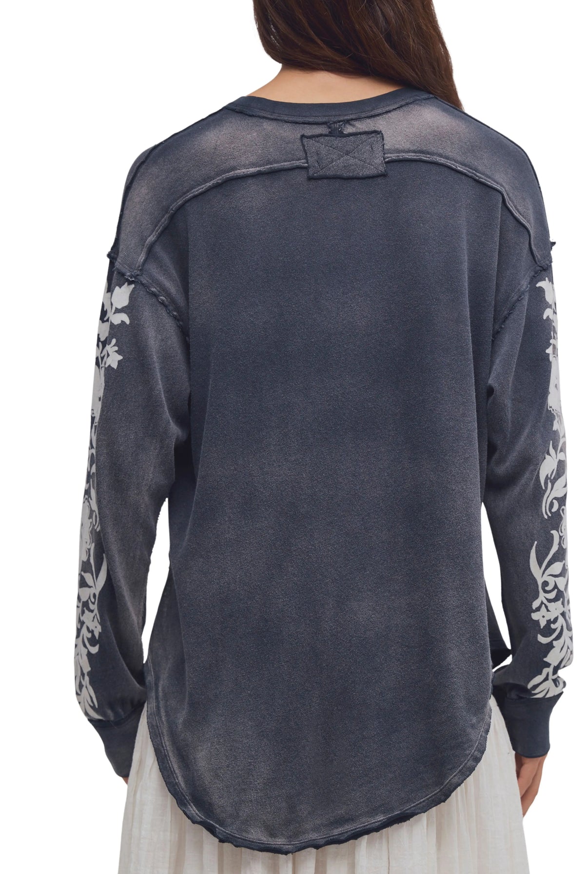 Free People Flora Graphic Long Sleeve Tee Shirt - Black Combo, view 2