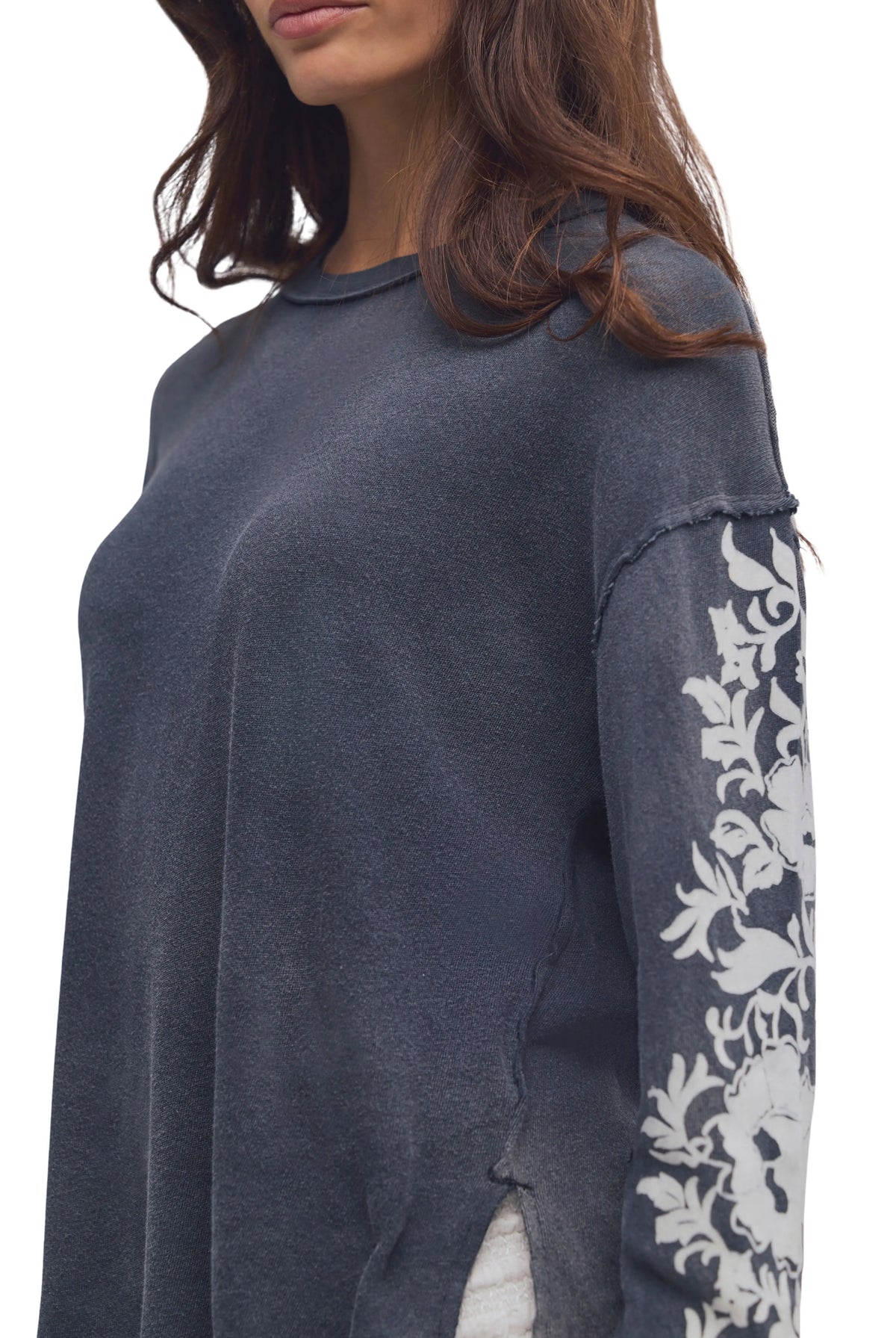 Free People Flora Graphic Long Sleeve Tee Shirt - Black Combo, view 4