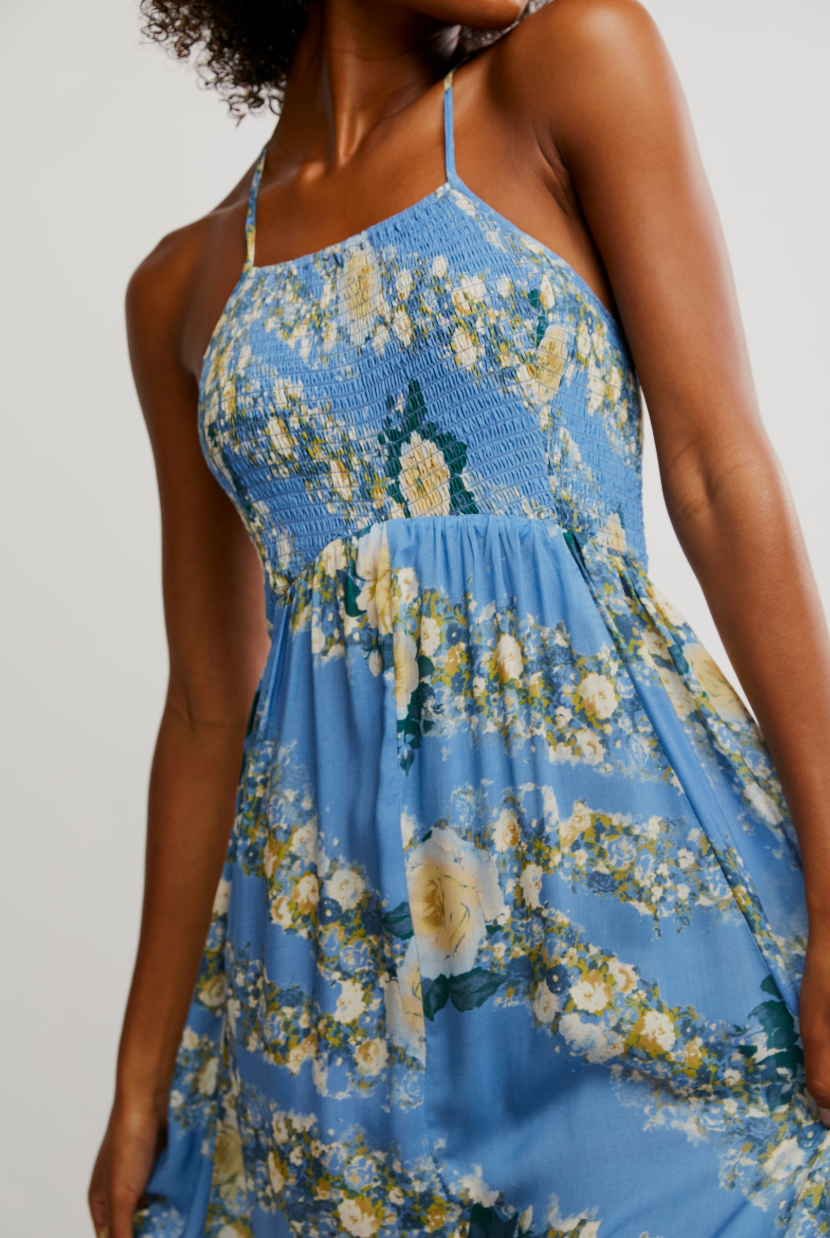 Heat Wave Printed Maxi Dress - Allure Blue Combo by Free People — view 4