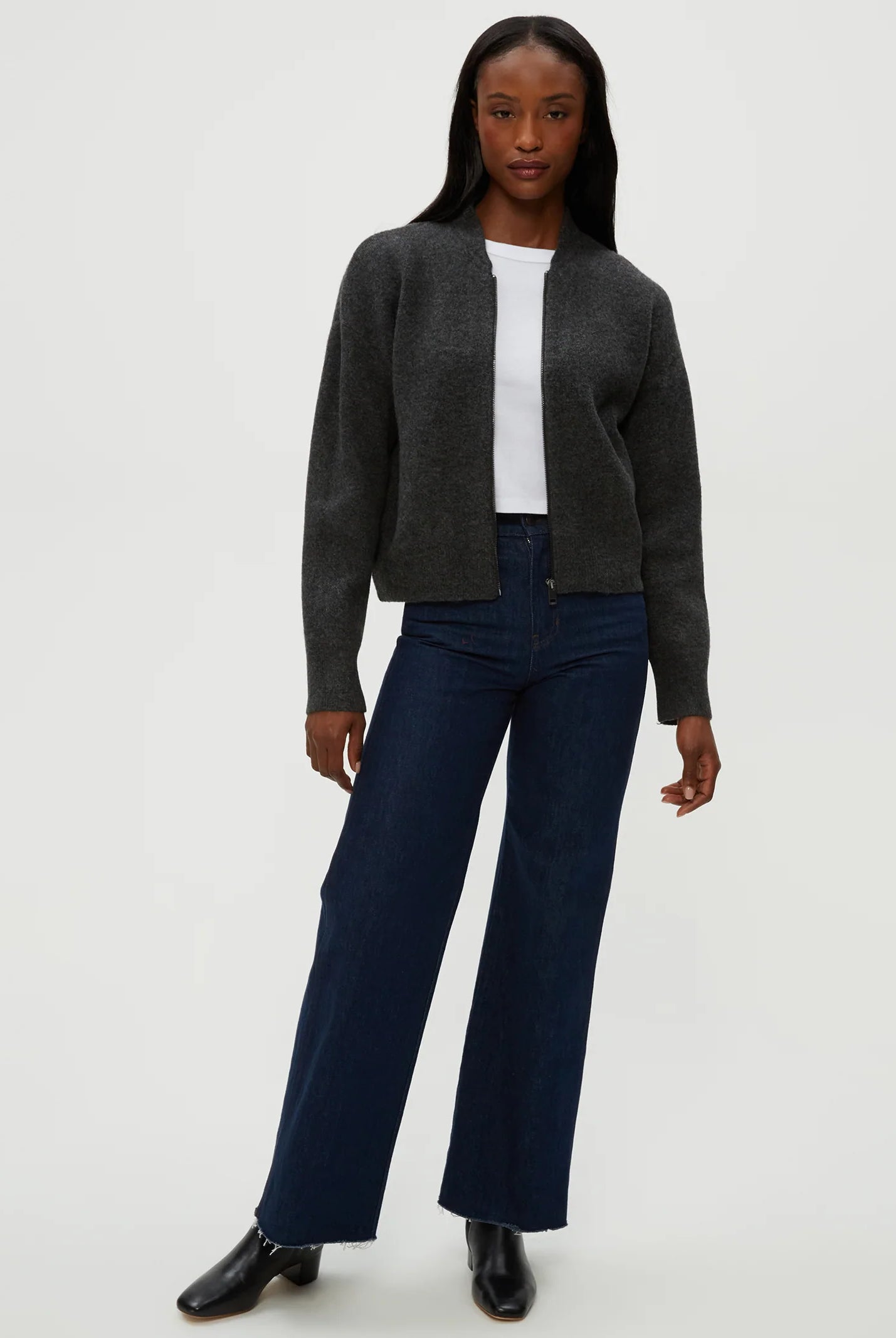 Lidia Cropped Bomber Jacket - Charcoal by Michael Stars — alternate view