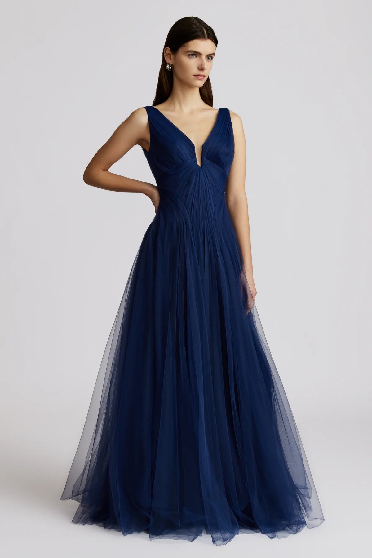 Pleated Tulle Gown - Dark Navy by Zac Posen — alternate view