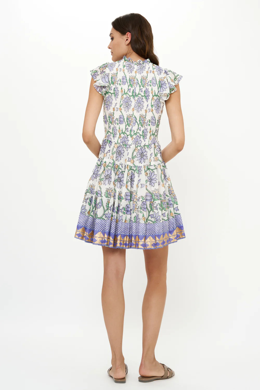 Smocked Flirty Short Dress - Presidio Blue by Oliphant — view 4