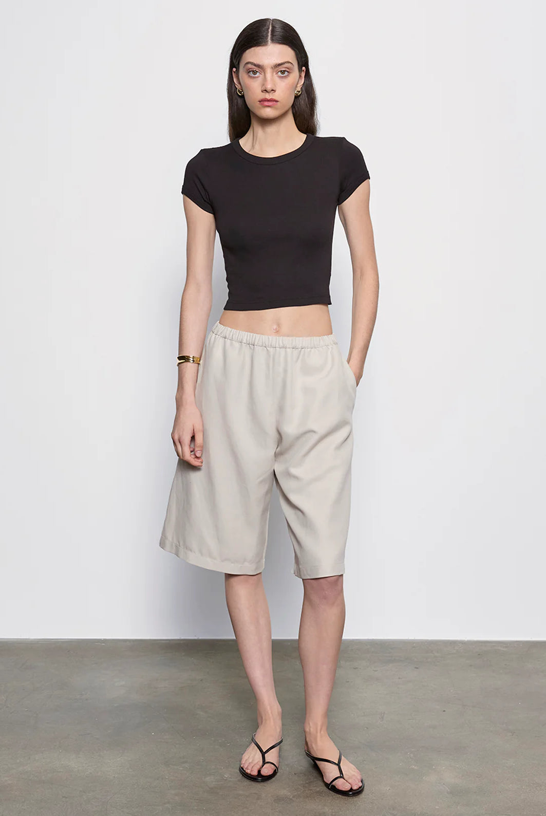 Supima Baby Cropped Tee - Black by Enza Costa — alternate view