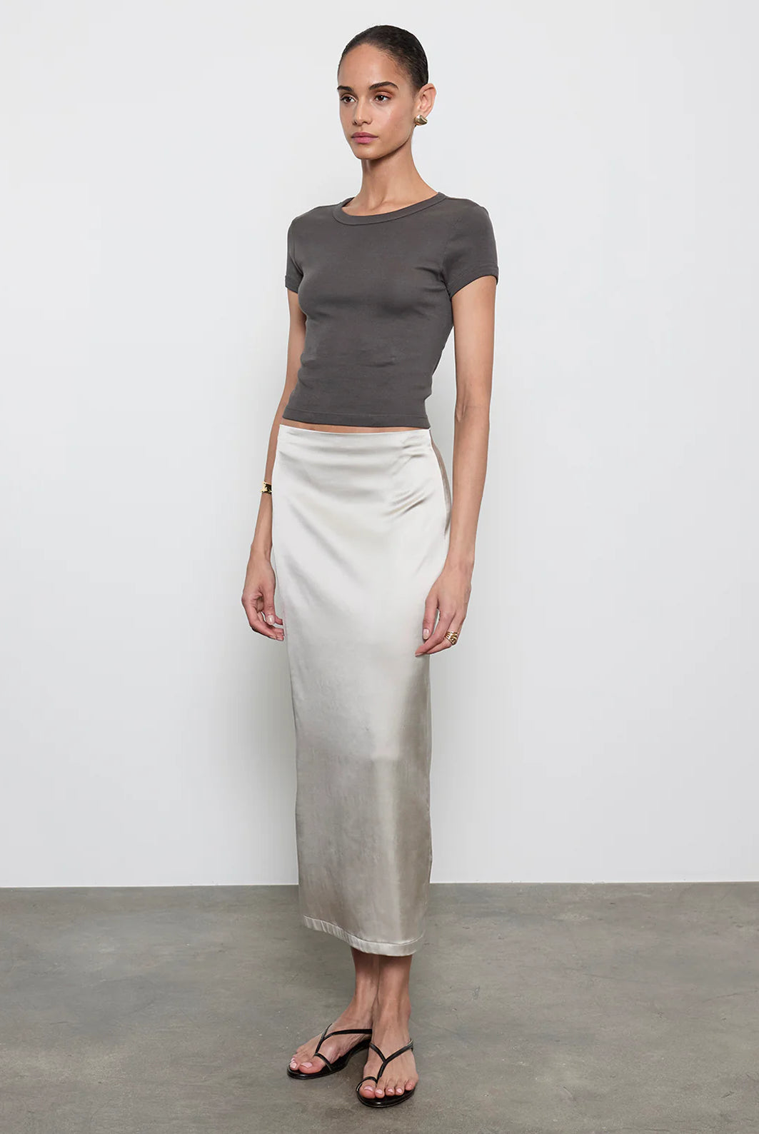 Supima Baby Cropped Tee - Slate by Enza Costa — view 3