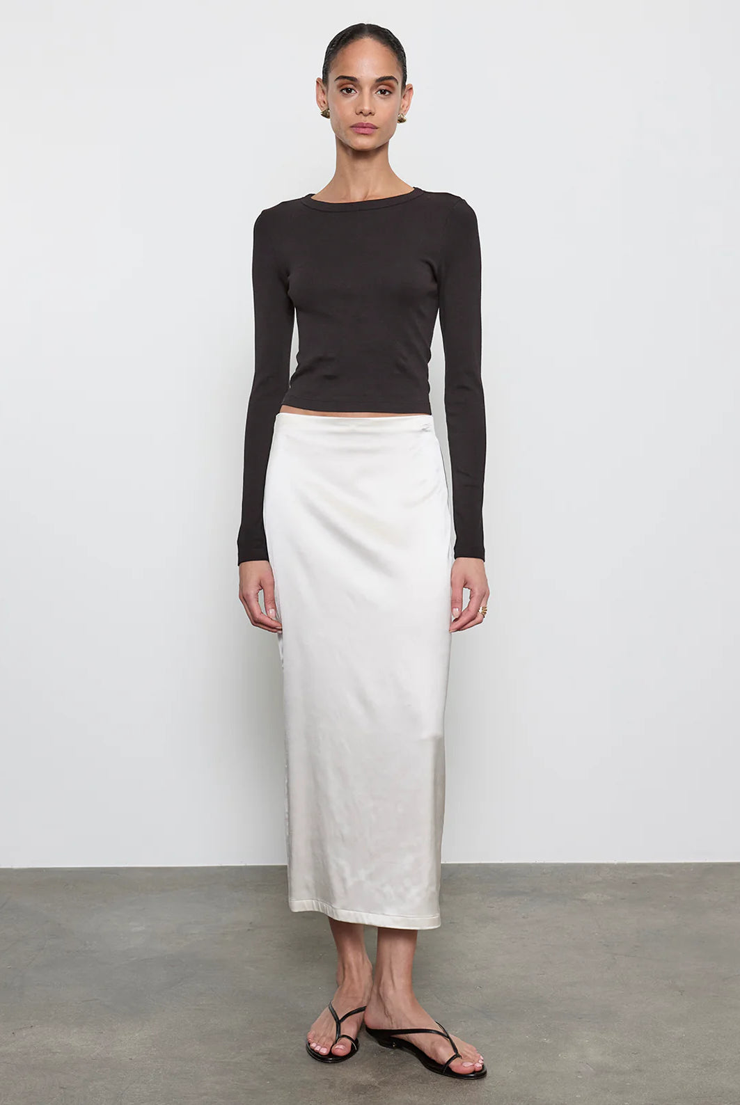 Supima Baby Rib L/S Cropped Top - Black by Enza Costa — alternate view