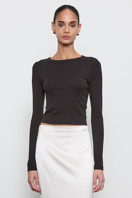 Supima Baby Rib L/S Cropped Top - Black by Enza Costa | 25 South Boutiques