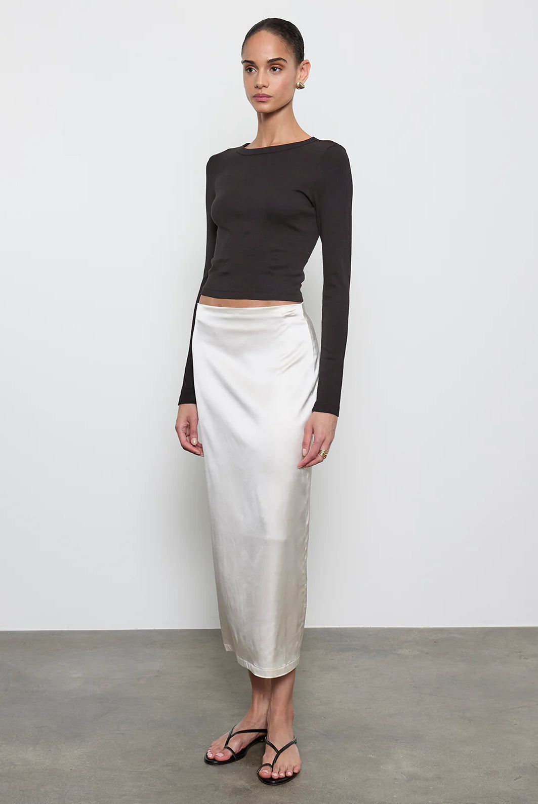 Supima Baby Rib L/S Cropped Top - Black by Enza Costa — view 3