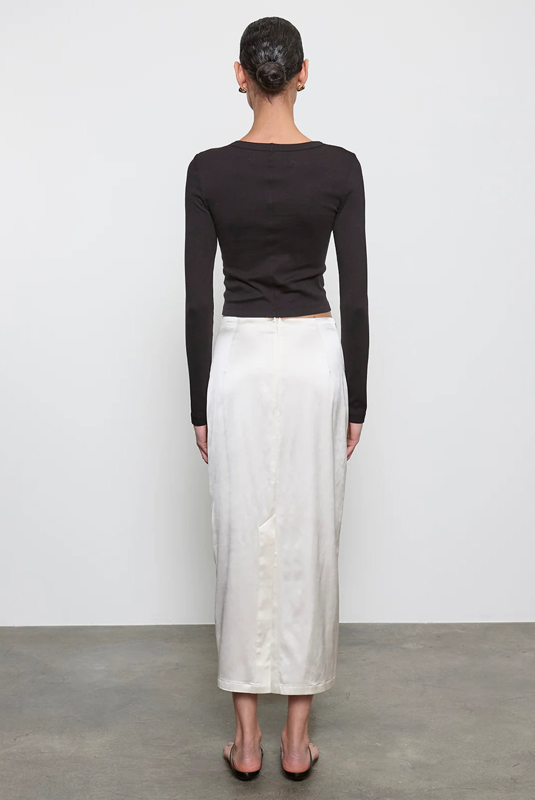 Supima Baby Rib L/S Cropped Top - Black by Enza Costa — view 4