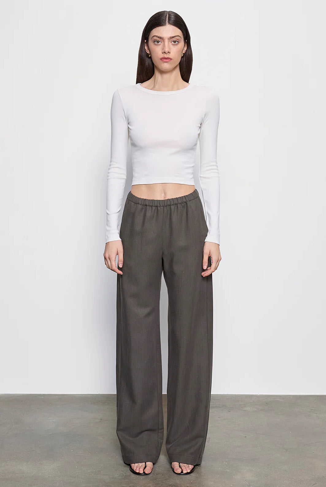 Supima Baby Rib L/S Cropped Top - Pearly Grey by Enza Costa — view 3