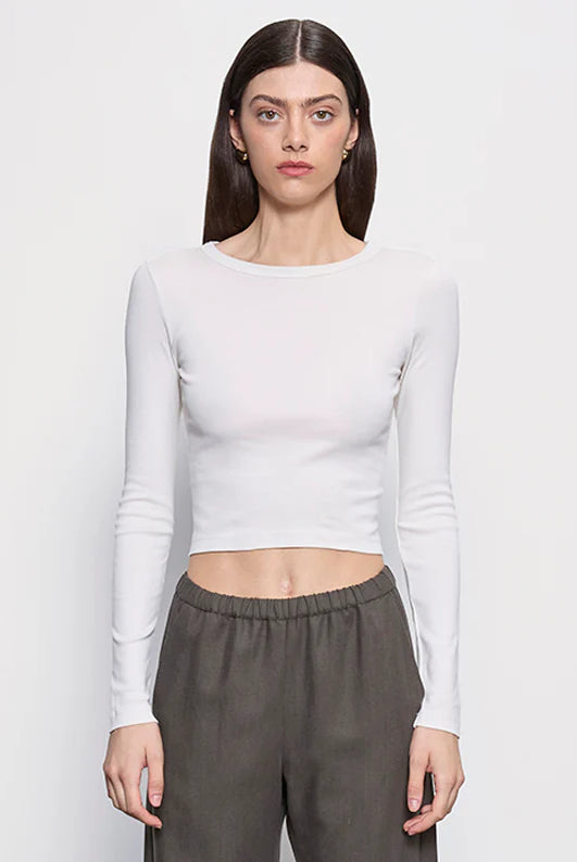 Supima Baby Rib L/S Cropped Top - Pearly Grey by Enza Costa | 25 South Boutiques
