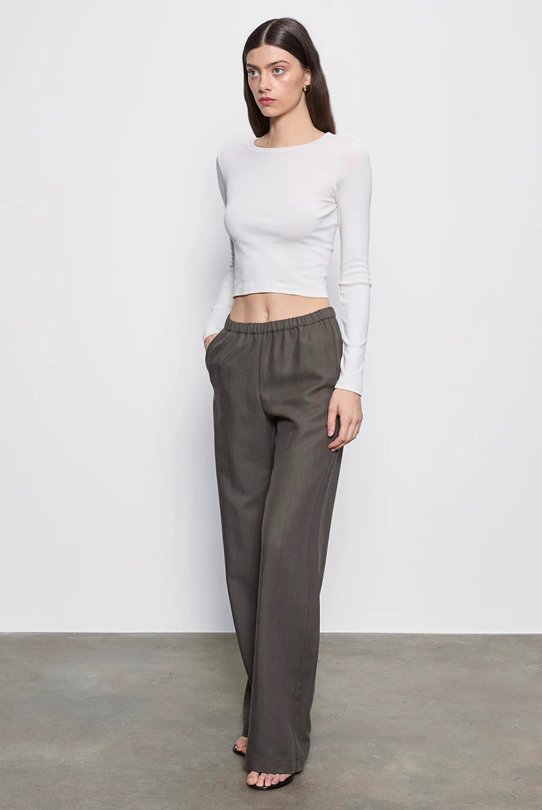 Supima Baby Rib L/S Cropped Top - Pearly Grey by Enza Costa — alternate view