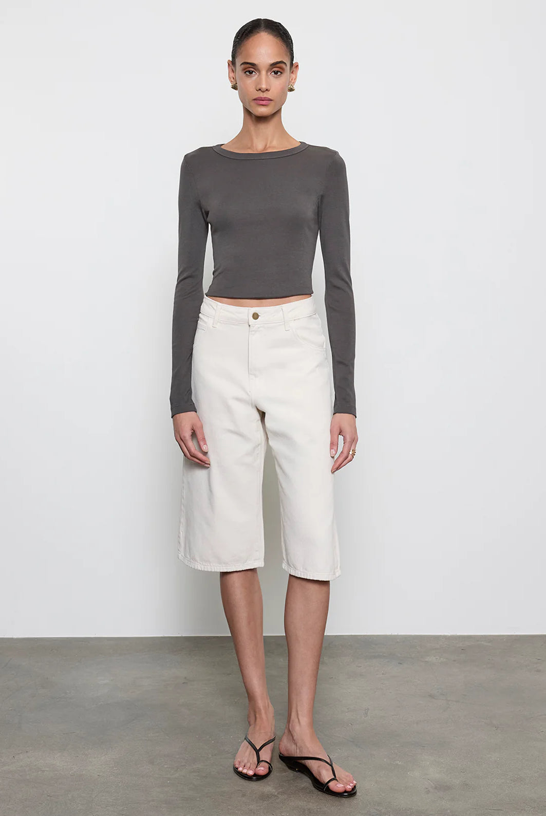 Supima Baby Rib L/S Cropped Top - Slate by Enza Costa — alternate view