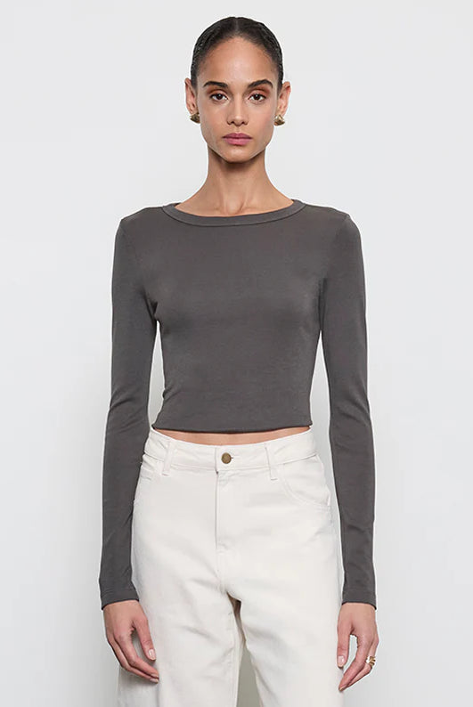 Supima Baby Rib L/S Cropped Top - Slate by Enza Costa | 25 South Boutiques