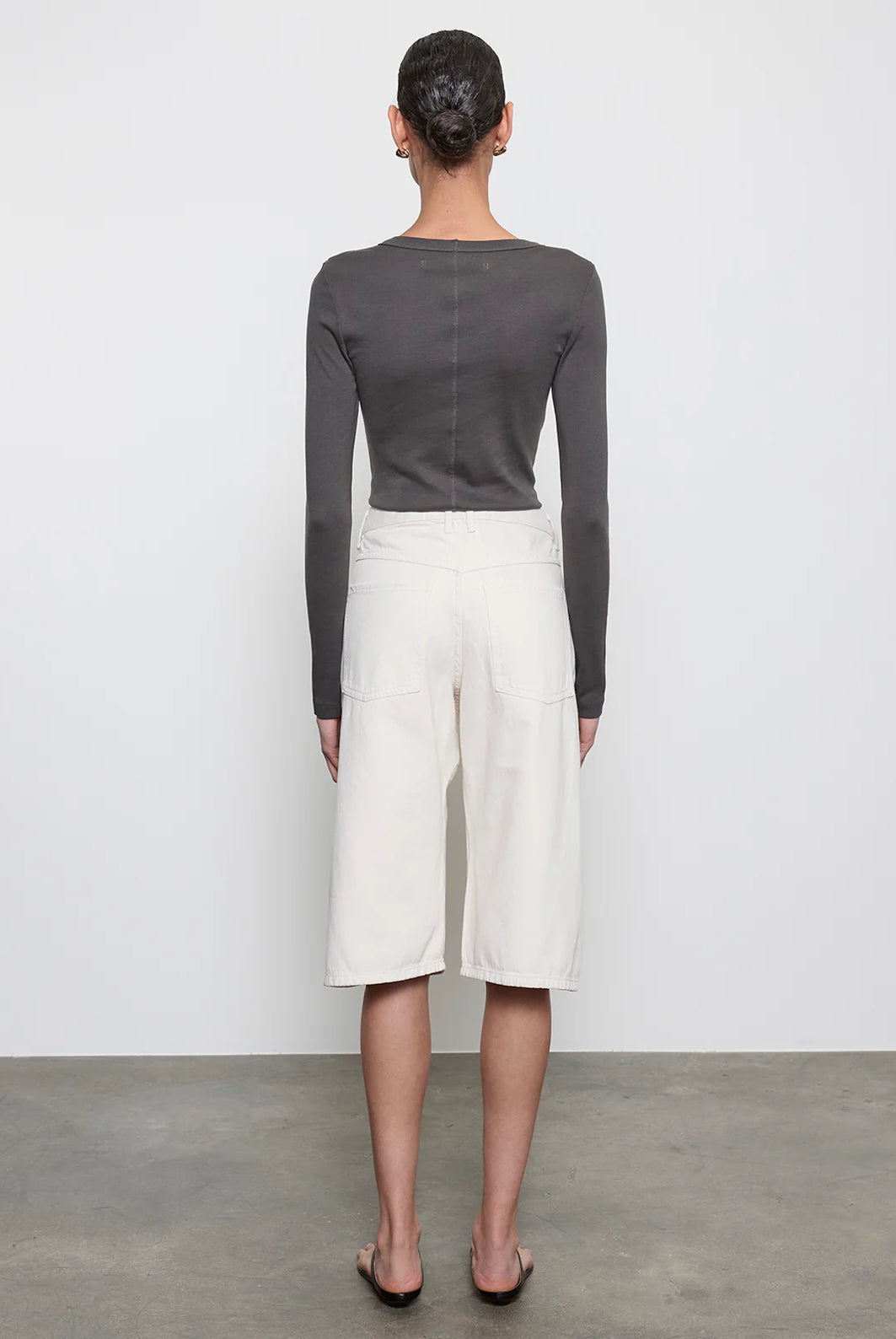 Supima Baby Rib L/S Cropped Top - Slate by Enza Costa — view 4