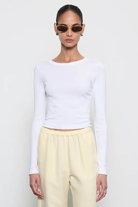 Supima Baby Rib L/S Cropped Top - White by Enza Costa | 25 South Boutiques