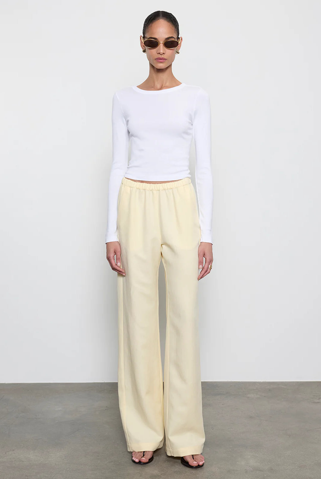 Supima Baby Rib L/S Cropped Top - White by Enza Costa — alternate view