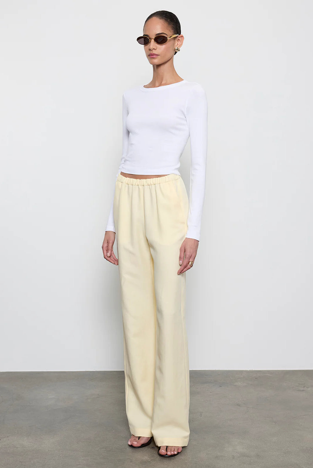 Supima Baby Rib L/S Cropped Top - White by Enza Costa — view 3