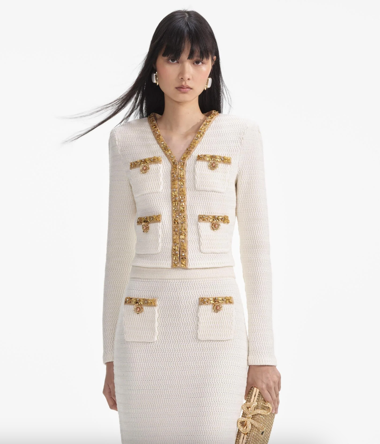 Lurex Knit Cardigan - Cream by Self-Portrait | 25 South Boutiques