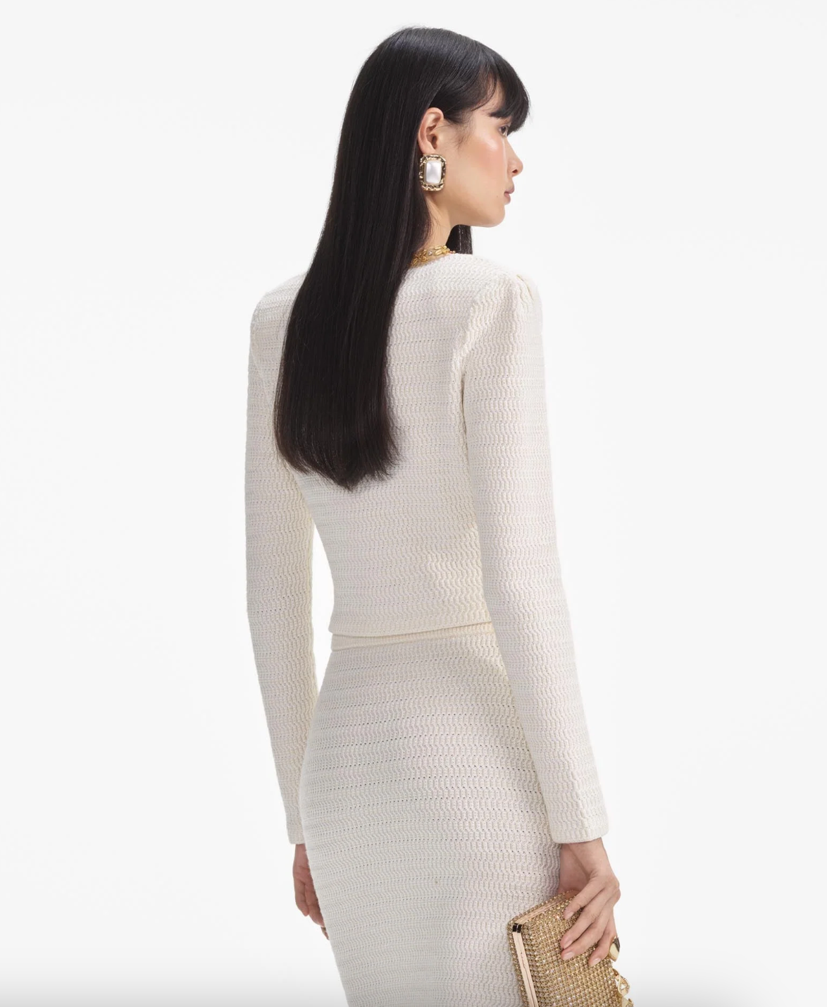 Lurex Knit Cardigan - Cream by Self-Portrait — view 4