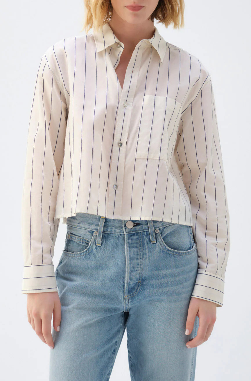 Ruth Crop Shirt - Bone / Neptune by AMO | 25 South Boutiques