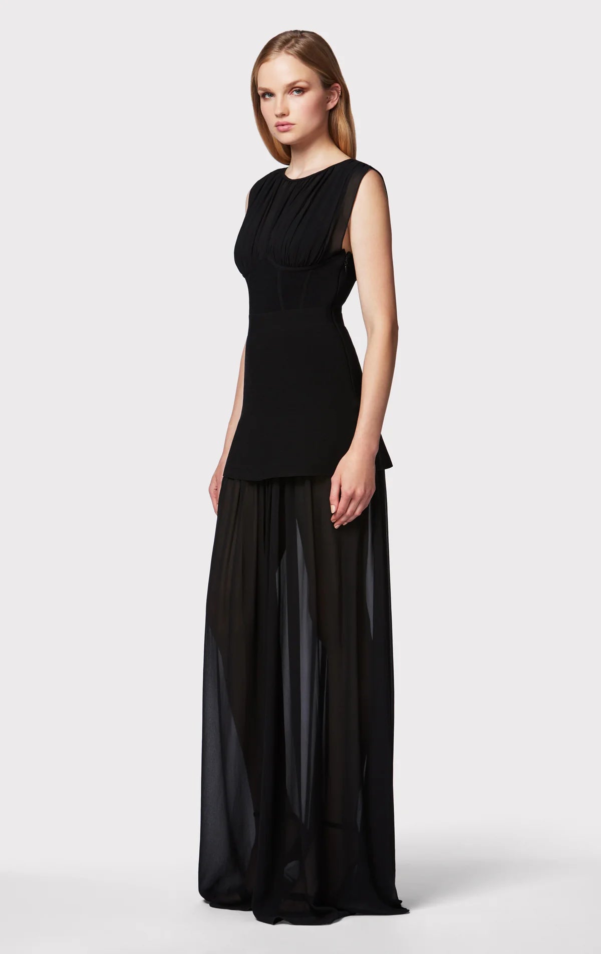 Milano Corset Silk Chiffon Ruched Gown - Black by Herve Leger — view 3