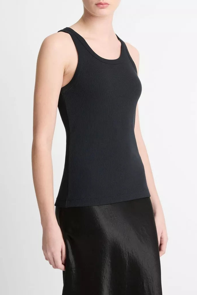 Ribbed Scoop-Neck Tank - Black by Vince — view 3