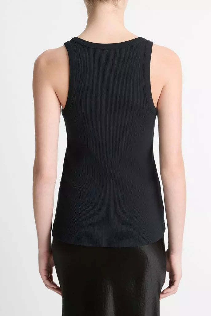 Ribbed Scoop-Neck Tank - Black by Vince — view 4